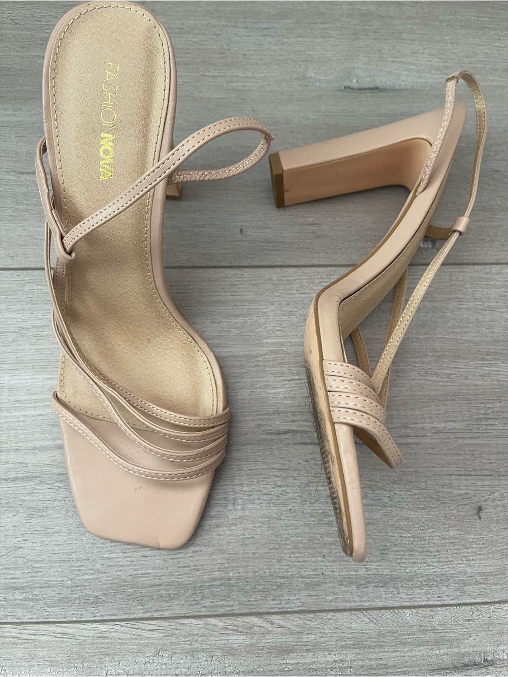 Fashion Nova Beige Strappy Block Heel Sandals